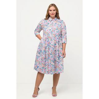 Ulla Popken  Hemdblusenkleid, Blüten, A-Linie, Hemdkragen, 3/4-Arm 