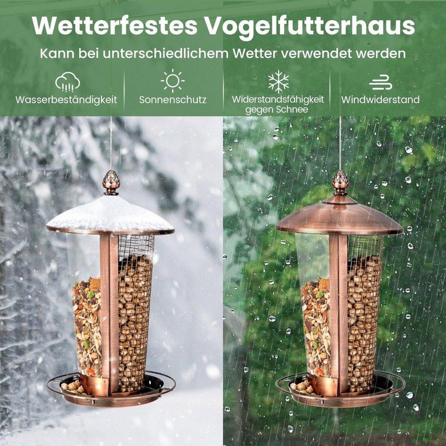 B2X  Vogelfutterspender zum Aufhängen 2-in-1-Futterhäuschen für Wildvögel 16 x 28 cm Bronze 