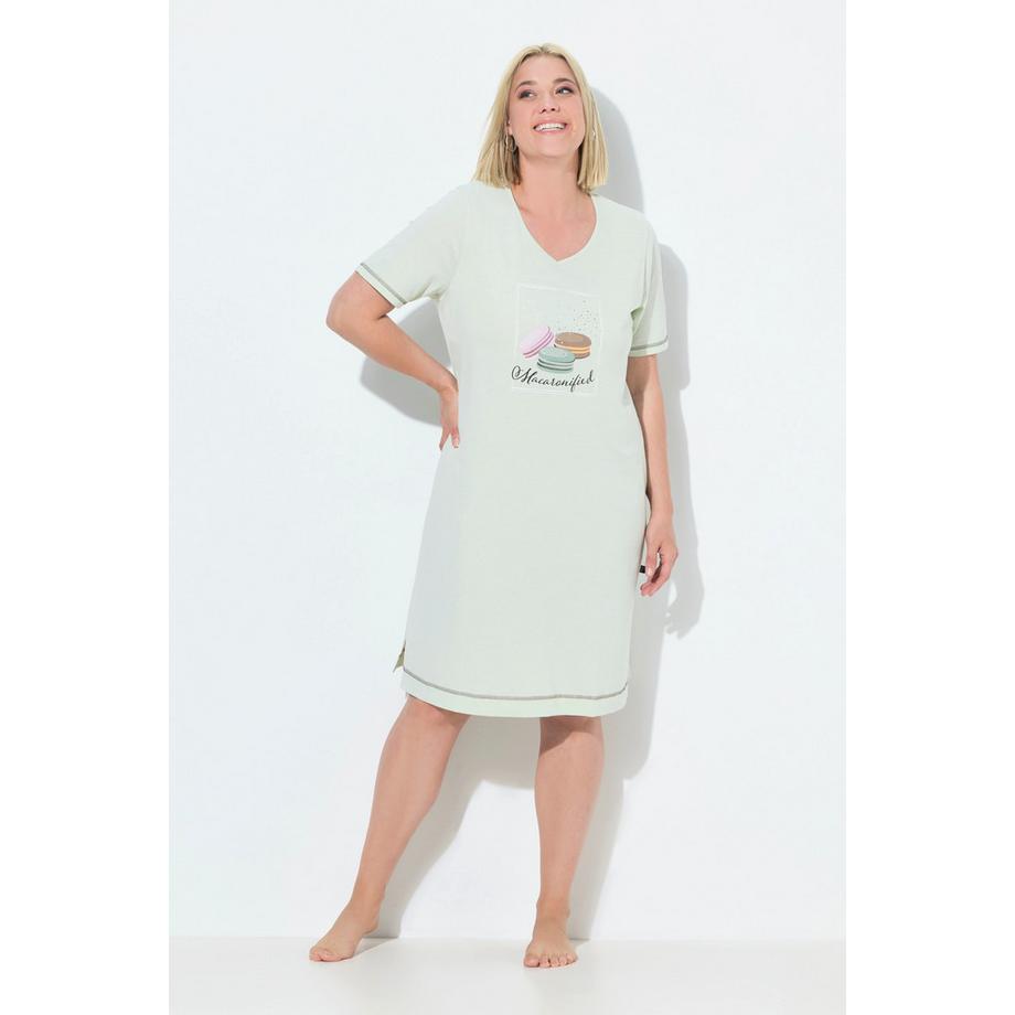 Ulla Popken Bigshirt Platzierter Druck V-Ausschnitt Halbarm  