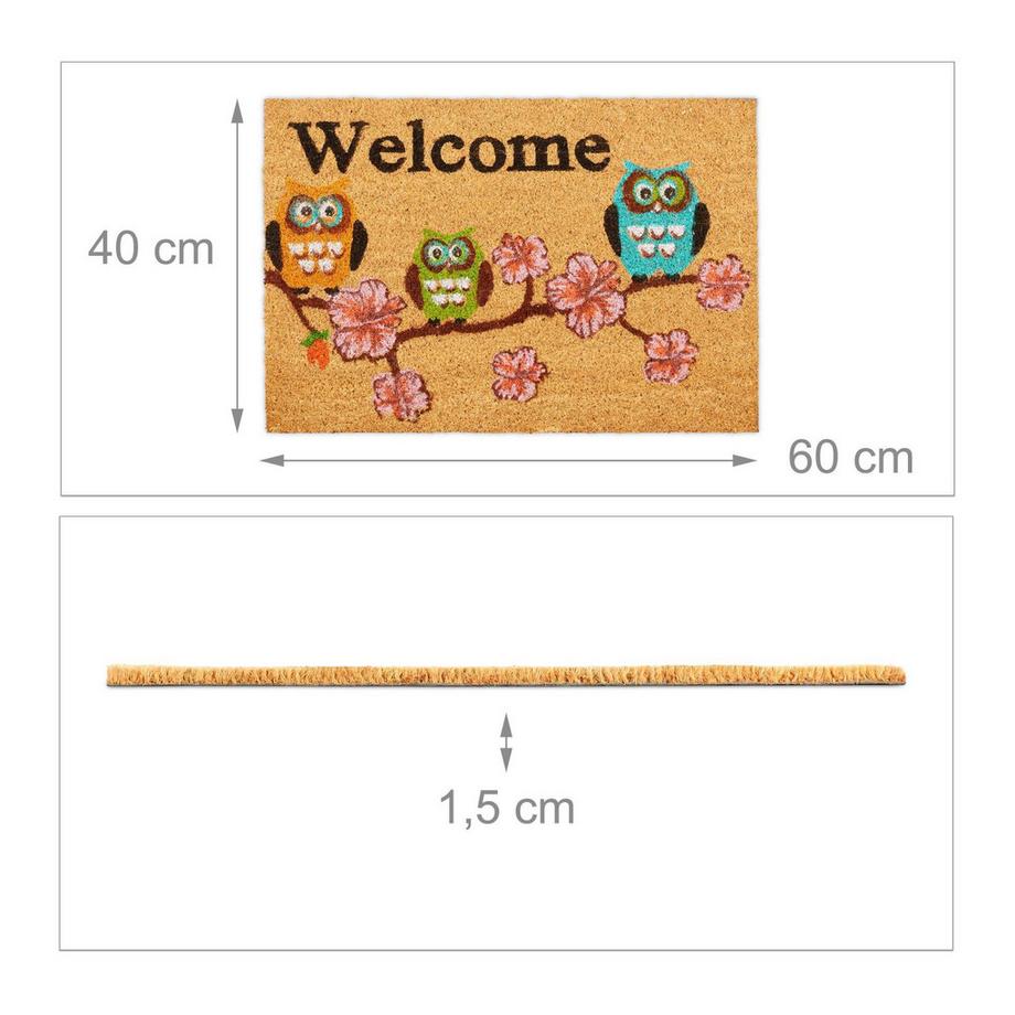 B2X Fußmatte Kokosfaser Willkommen Eulen  