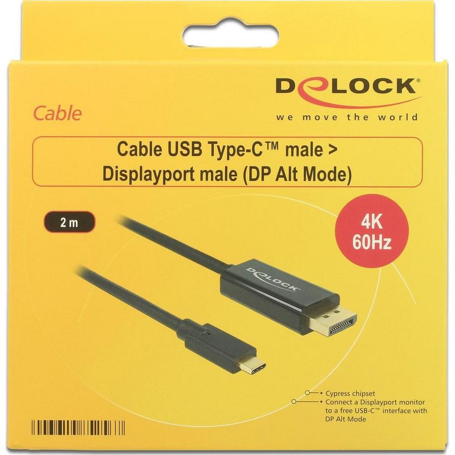 DeLock  Câble USB type C mâle - DisplayPort mâle (DP Alt mode) 4K 60 Hz 2 m 