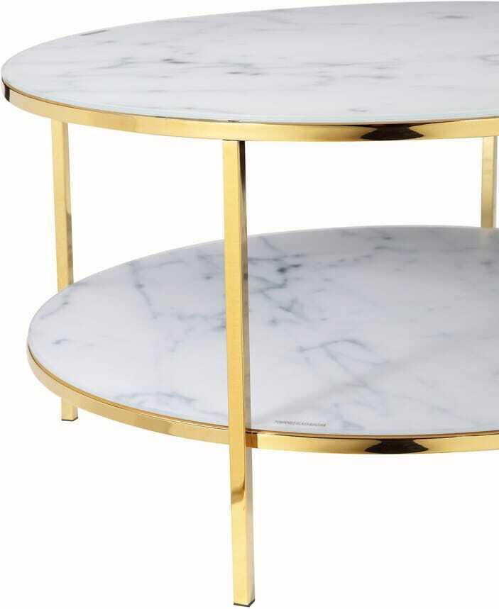 mutoni Table basse 2 plateaux blanc or rond 80x80  