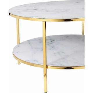 mutoni Table basse 2 plateaux blanc or rond 80x80  