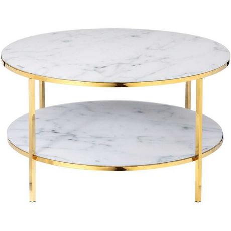 mutoni Table basse 2 plateaux blanc or rond 80x80  