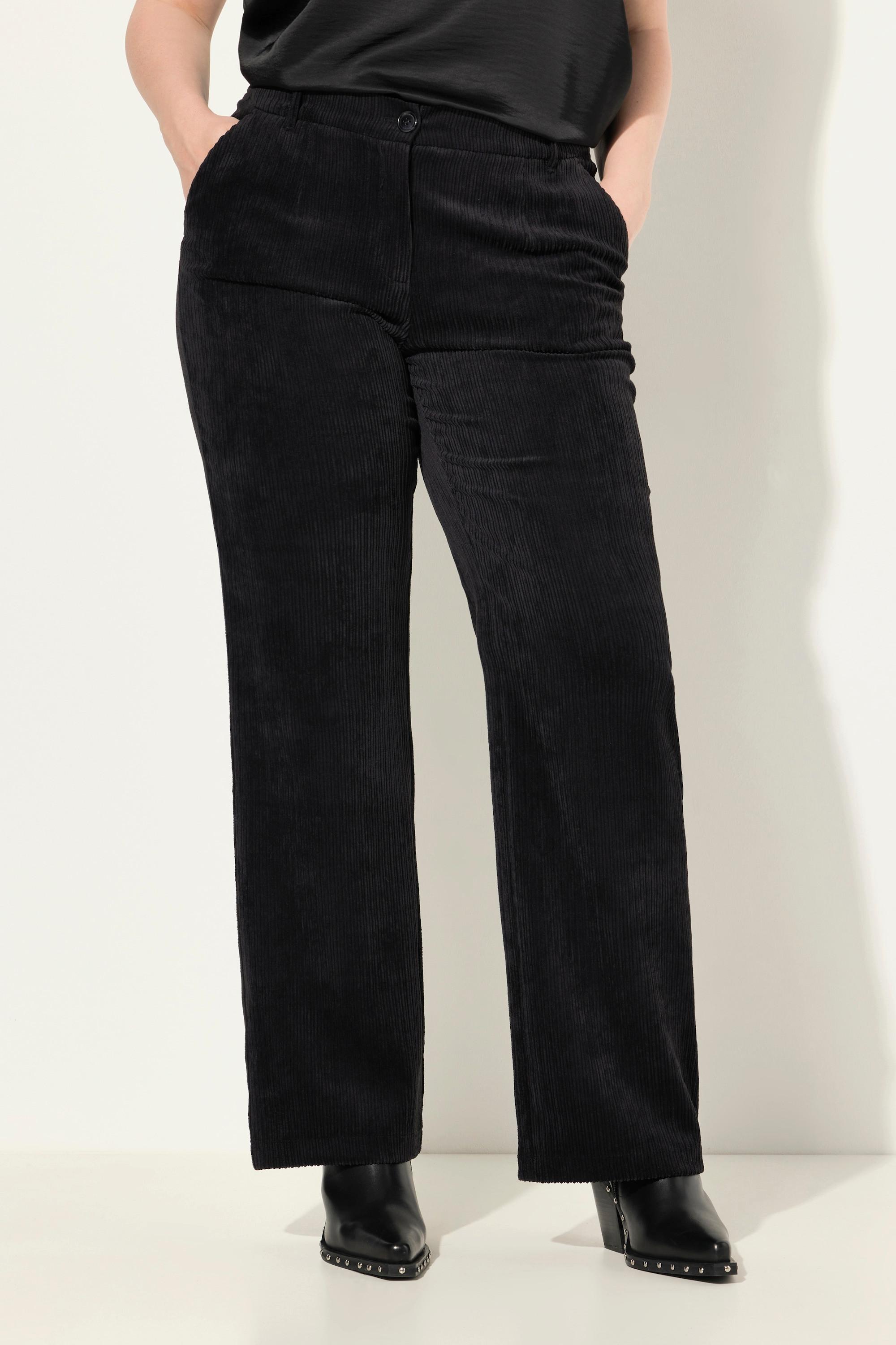 Ulla Popken  Pantaloni eleganti modello Mary in velluto a coste con gamba ampia e cintura comfort 