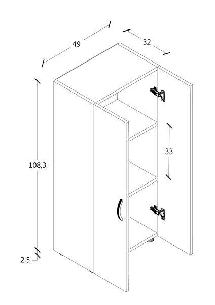 VCM Büroschrank mit 3 Fächern | moderner Aktenschrank mit Drehtüren | Maße ca. H. 108 x B. 49 x T. 34 cm – Ulas 3-Fach  