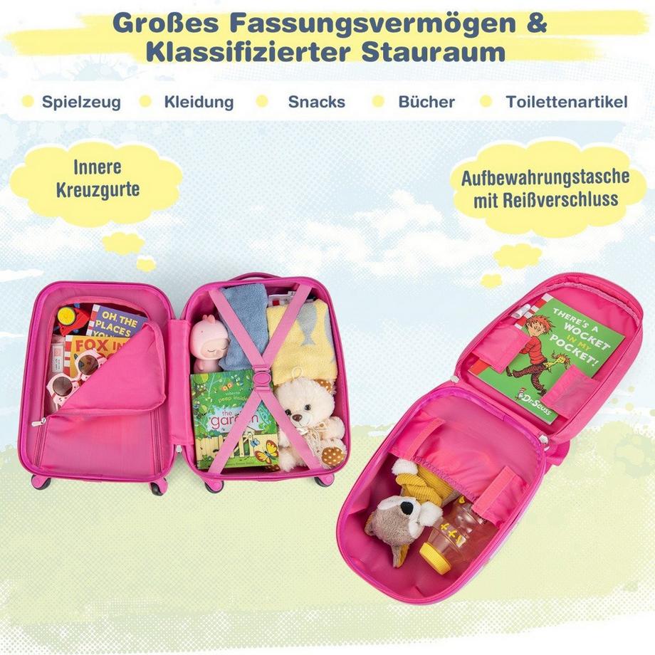 Northix  Valise enfant 2 pièces + sac à dos en plastique trolley enfant 12"+16" oiseaux roses 