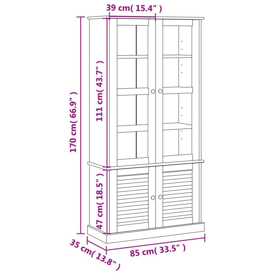 VidaXL Glasvitrine kiefernholz  