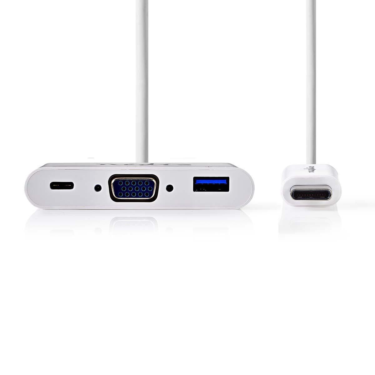 Nedis  Adaptateur multiport USB | USB 3.1 | USB-C™ mâle | USB-A femelle / USB-C™ femelle / VGA femelle 15p | 5 Gbps | 0.20 m | Rond | Nickelé | PVC | Blanc | Blister 