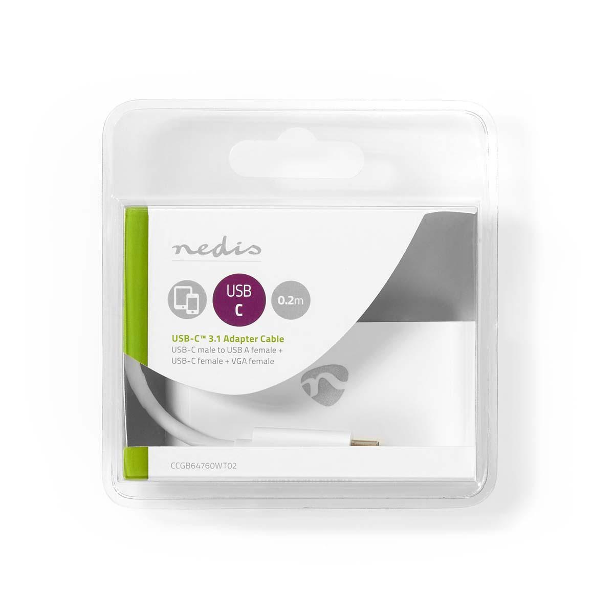 Nedis  Adaptateur multiport USB | USB 3.1 | USB-C™ mâle | USB-A femelle / USB-C™ femelle / VGA femelle 15p | 5 Gbps | 0.20 m | Rond | Nickelé | PVC | Blanc | Blister 