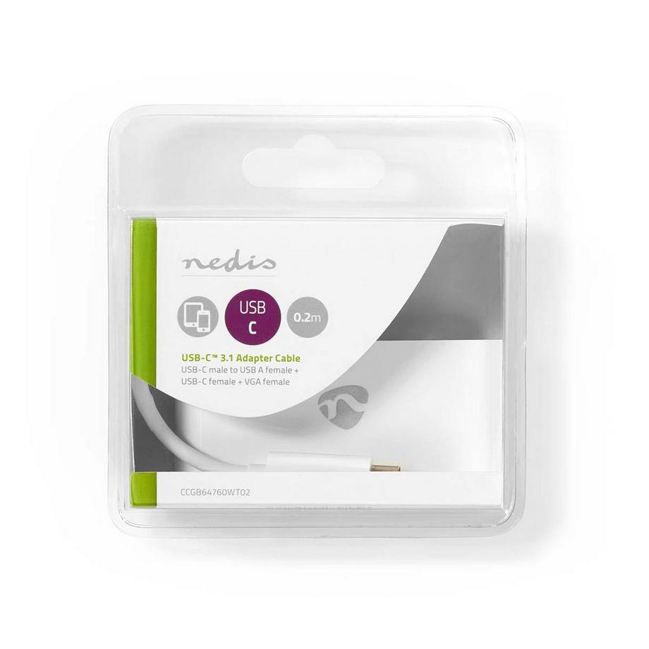 Nedis  USB-Multi-Port-Adapter | USB 3.1 | USB-C™ Stecker | USB-A Buchse / USB-C™ Buchse / VGA Buchse 15p | 5 Gbps | 0,20 m | Rund | Vernickelt | PVC | Weiß | Blister 