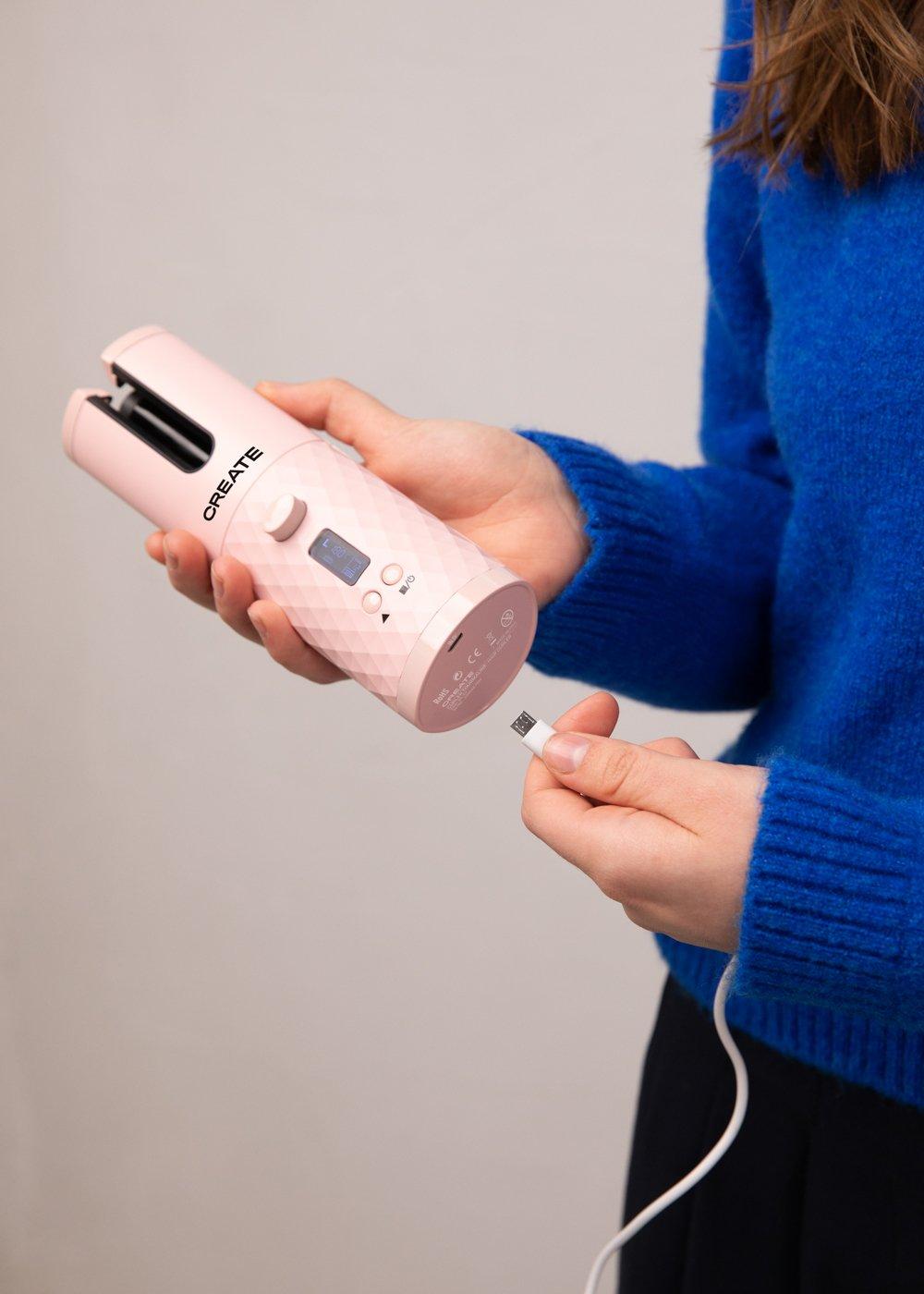 CREATE  KURLINE TOURMALINE - Fer à friser sans fil portable USB, rose 