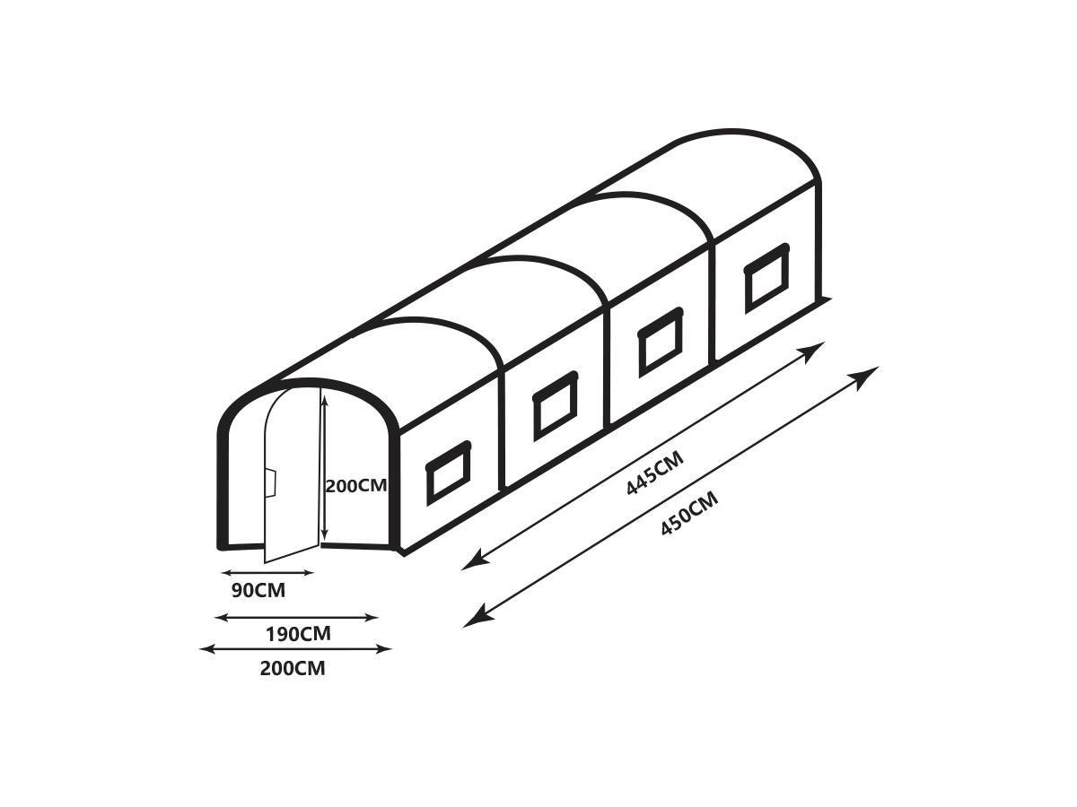 Vente-unique Serre tunnel avec structure en acier galvanisé et porte 9 m² - L200 x l450 x H200 cm - ALOCASIA  