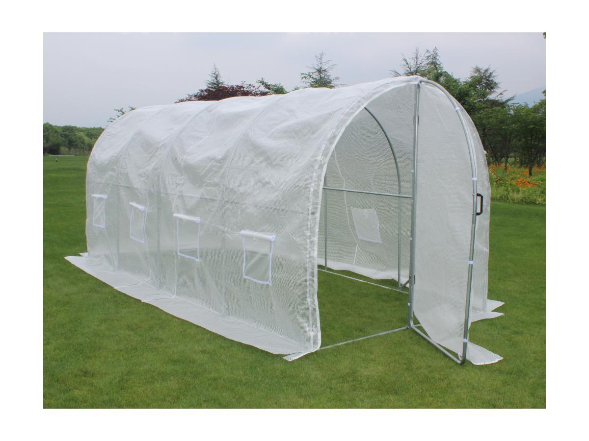 Vente-unique Foliengewächshaus Folientunnel mit Tür - 9 m² - 450 x 200 x 200 cm - Verzinkter Stahl - ALOCASIA  