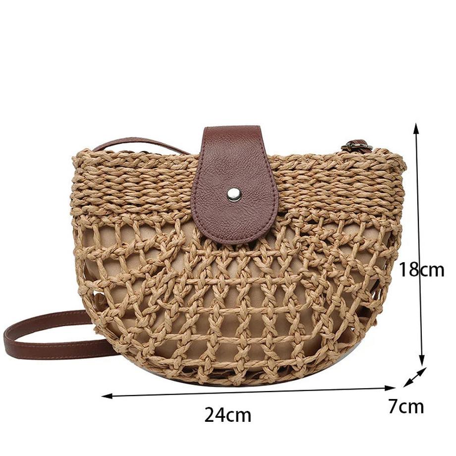 Sommer Stroh Baп Mode Halbkreis Taschen Rattan Handmade Messenger Handtasche Travel Beach Bags Tote
