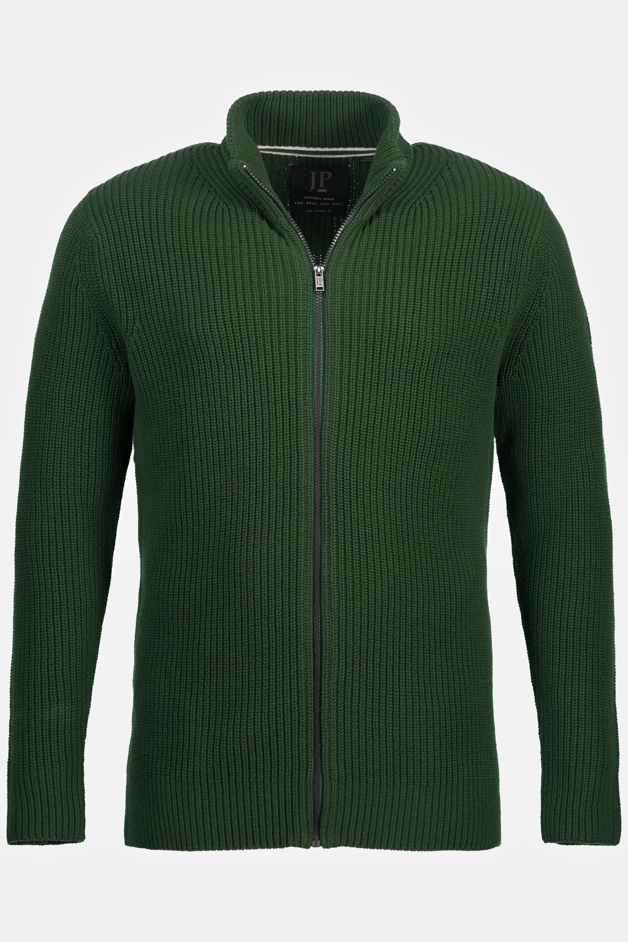 JP1880  Cardigan in maglia grossa a costine con collo alto e zip 