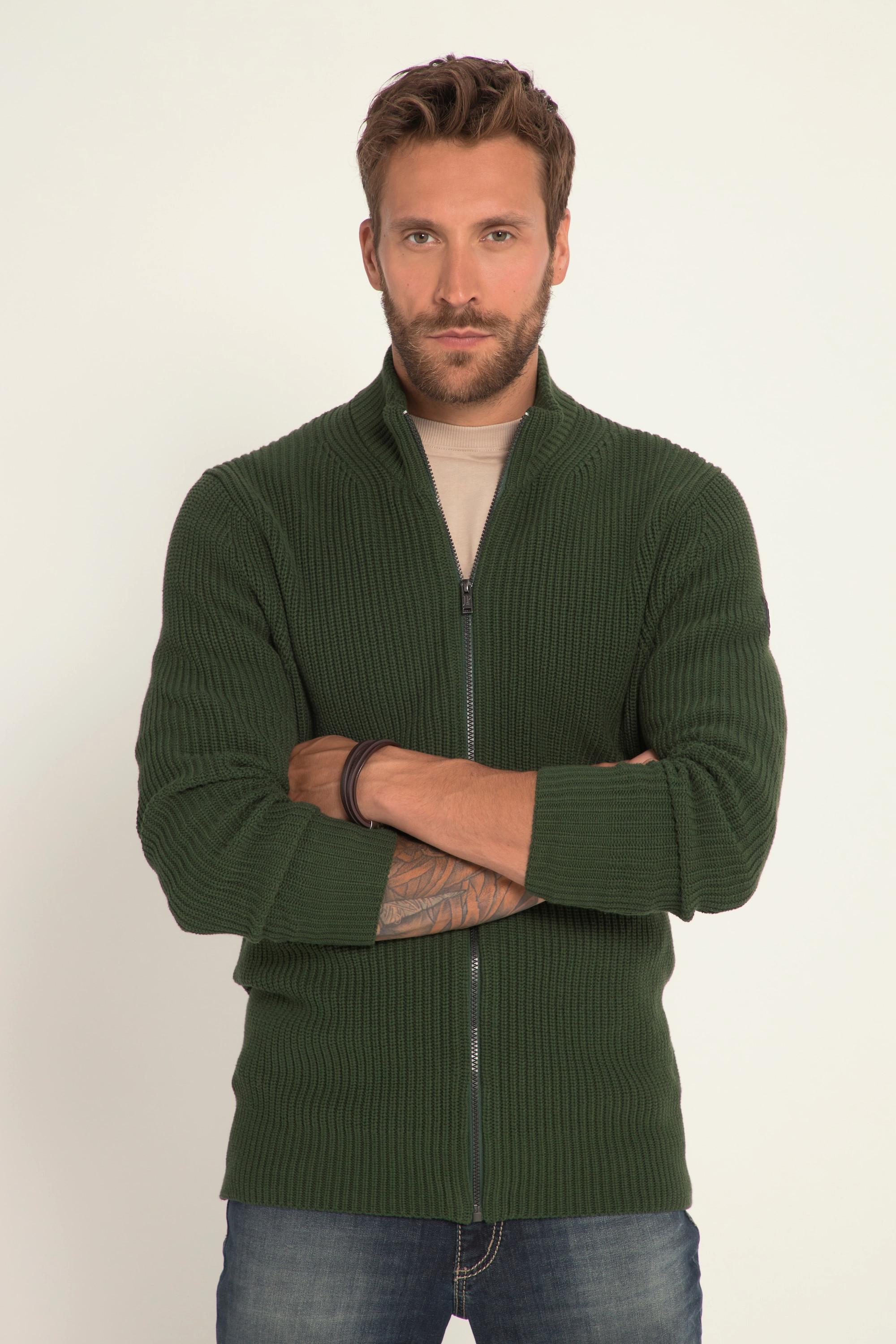 JP1880  Cardigan in maglia grossa a costine con collo alto e zip 