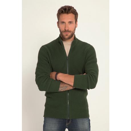 JP1880  Cardigan in maglia grossa a costine con collo alto e zip 