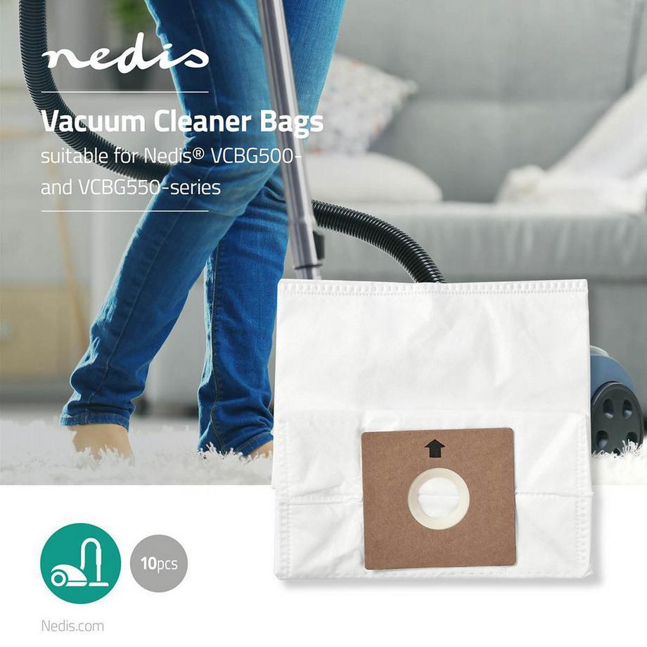 Nedis Sac pour aspirateur | 10 pcs. | Synthétique | Plus vendu pour : Nedis® VCBG500 / VCBG550-Series | Blanc  