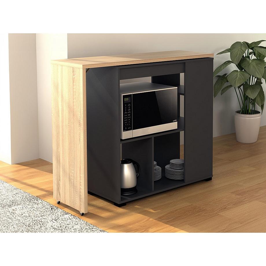 Vente-unique Meuble de bar pivotant avec rangements - Naturel et anthracite - SATURNE  