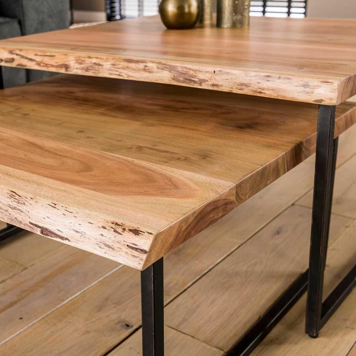 mutoni Tavolino Edge in acacia naturale (set di 2)  