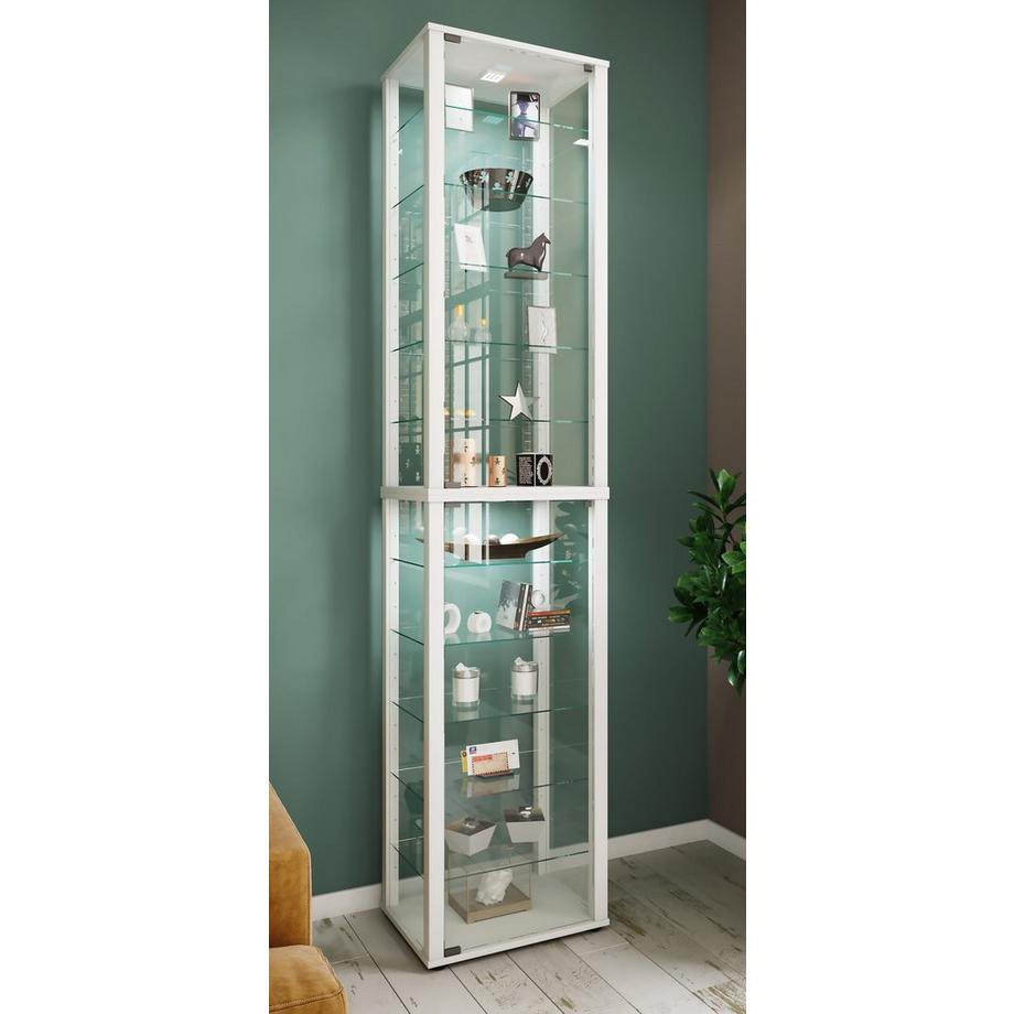 VCM Glasvitrine stehend | Vitrine Glas mit ESG-Sicherheitsglas | Maße ca. H. 227 x B. 50 x T. 38 cm | Standvitrine Glas | Modern und platzsparend | Glas  