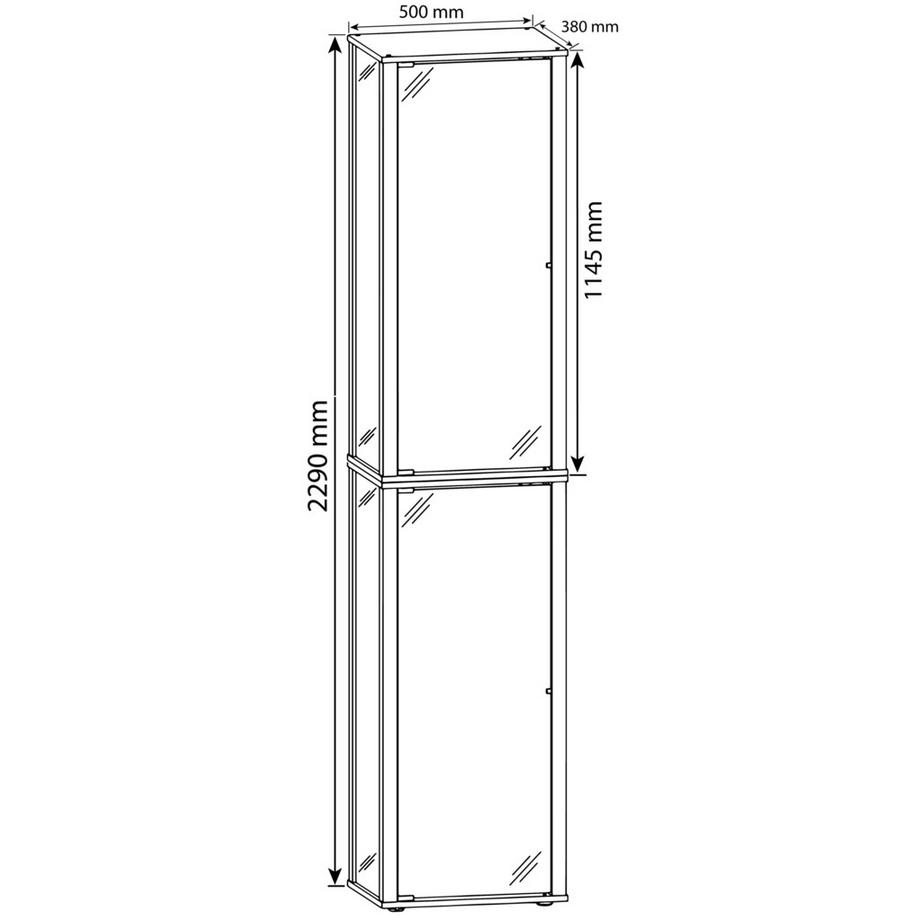 VCM Glasvitrine stehend | Vitrine Glas mit ESG-Sicherheitsglas | Maße ca. H. 227 x B. 50 x T. 38 cm | Standvitrine Glas | Modern und platzsparend | Glas  