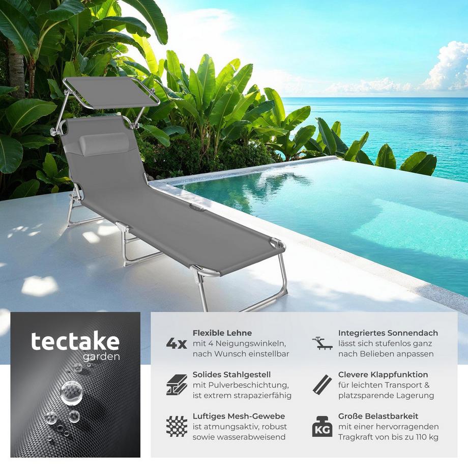 Tectake 2er Set Gartenliege Chloé klappbar stufenlos verstellbares Sonnendach  