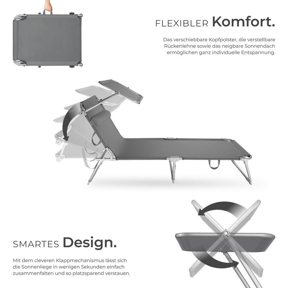 Tectake 2er Set Gartenliege Chloé klappbar stufenlos verstellbares Sonnendach  