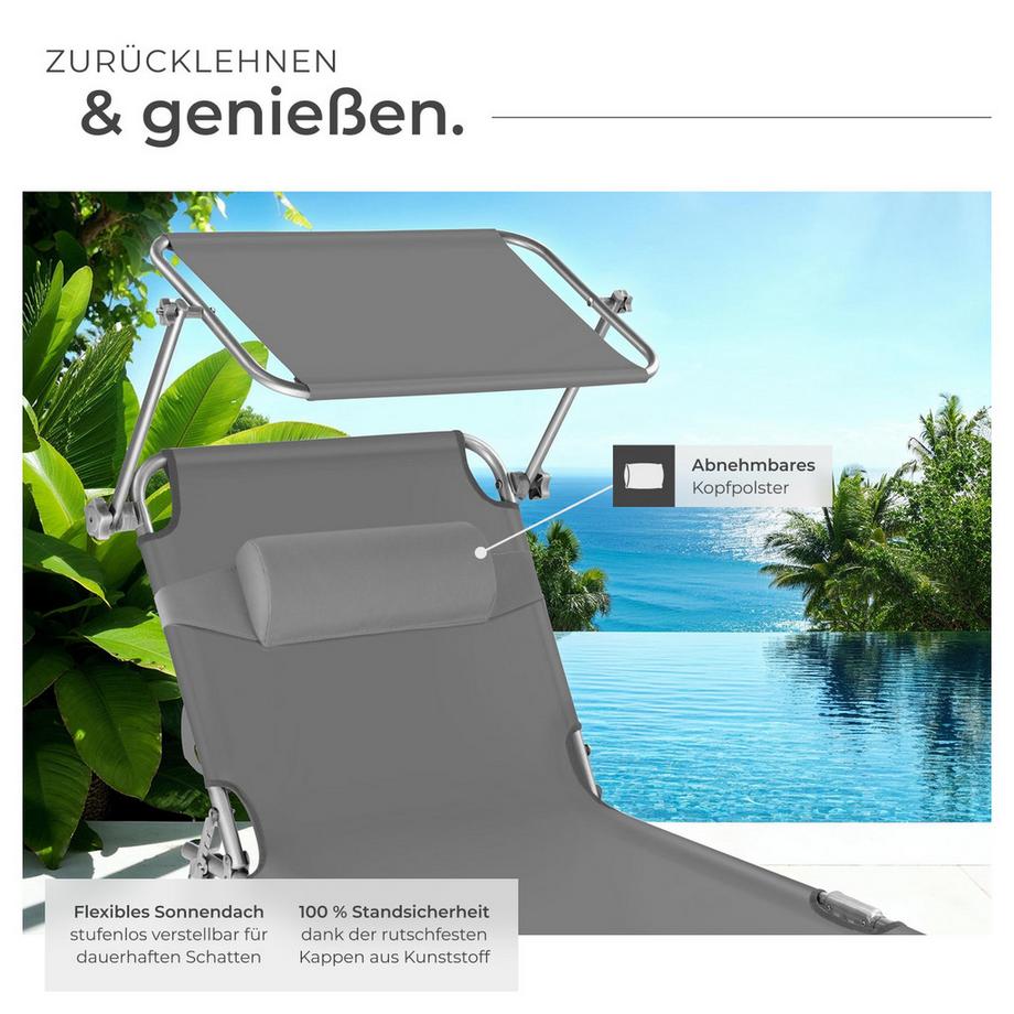 Tectake 2er Set Gartenliege Chloé klappbar stufenlos verstellbares Sonnendach  