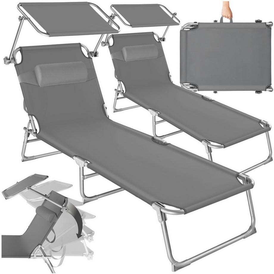 Tectake 2er Set Gartenliege Chloé klappbar stufenlos verstellbares Sonnendach  