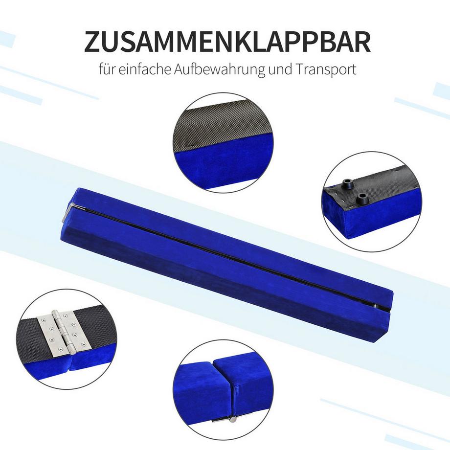 Northio Poutre De Gymnastique Poutre D'Équilibre Intérieur/Extérieur, Pliable, Poutre D'Équilibre, Jusqu'À 120 Kg, Bleu, 210 Cm  