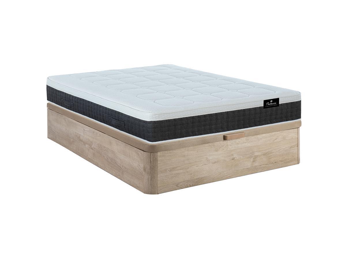 Image of Set aus Bettgestell + 7-Zonen-Taschenfederkernmatratze - 140 x 190 cm - mit Auflage aus Memory Schaum & Latex - Stärke 30 cm - Holzfarben hell - ARTIO von PALACIO Set aus Bettgestell + 7-Zonen-Taschenfederkernmatratze - 140 x 190 cm - mit Auflage aus Memo