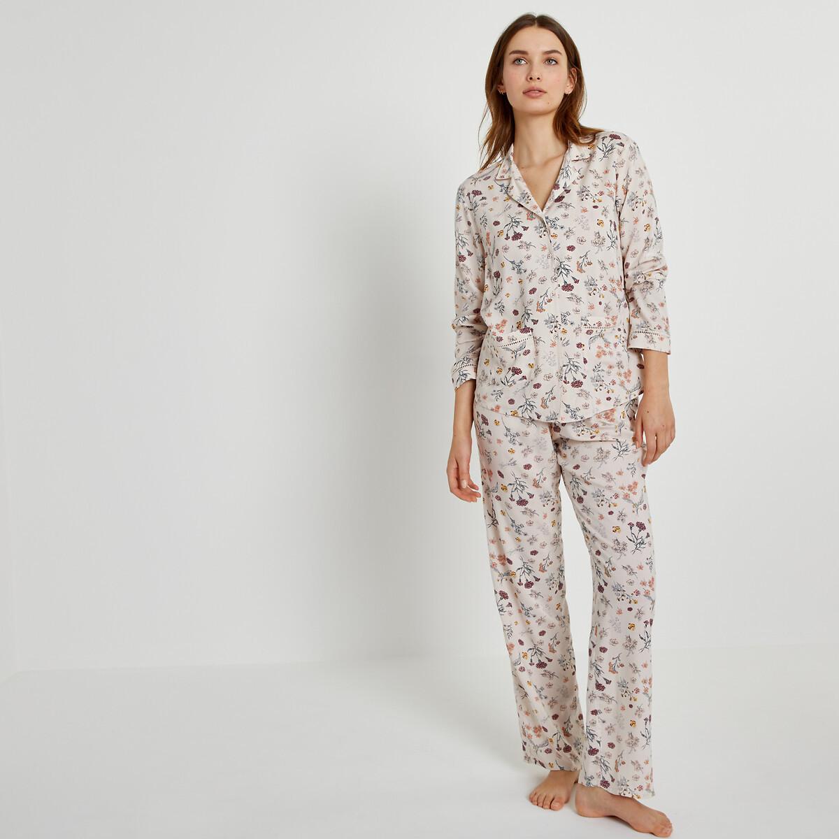 Image of Klassischer Pyjama Damen Weiss Bedruckt 42