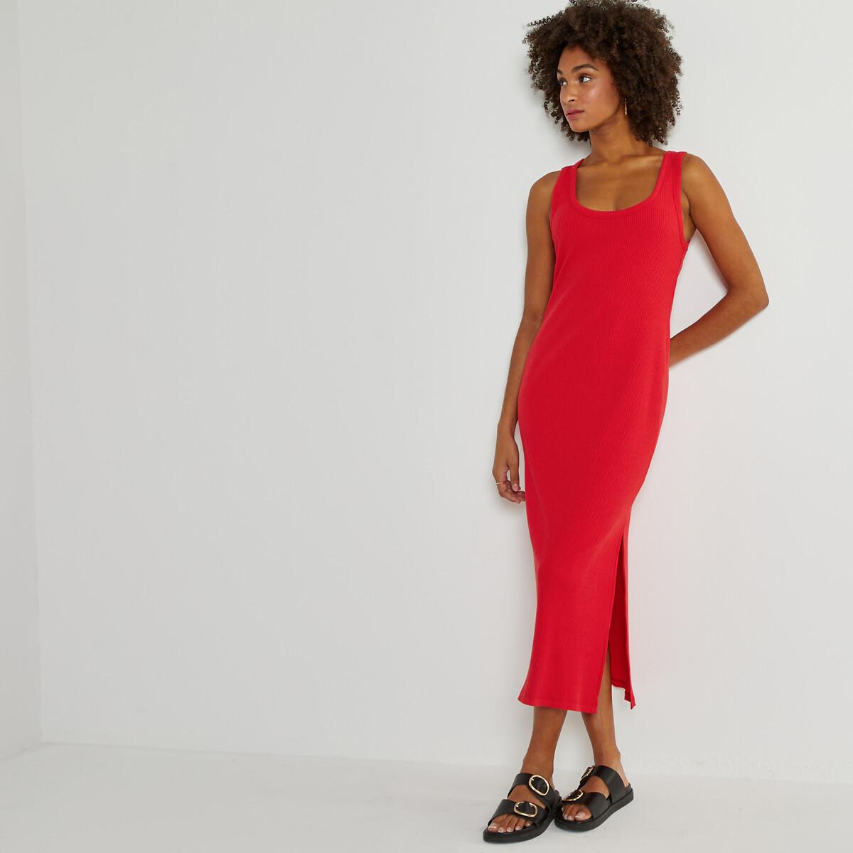 Image of Midi-trägerkleid Aus Rippjersey Damen Rot S