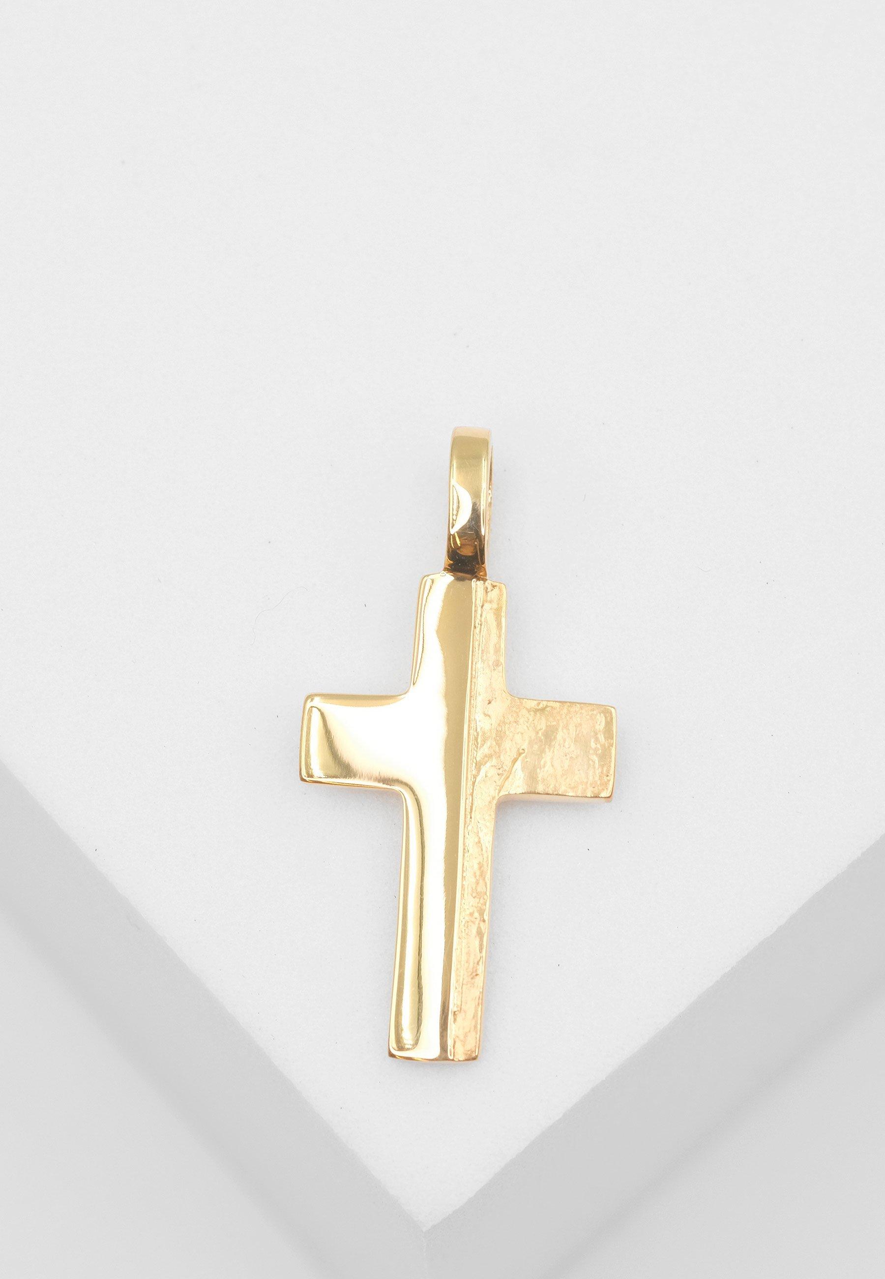 MUAU Schmuck  Anhänger Kreuz Gelbgold 750/18K strukturiert, 23x12mm 