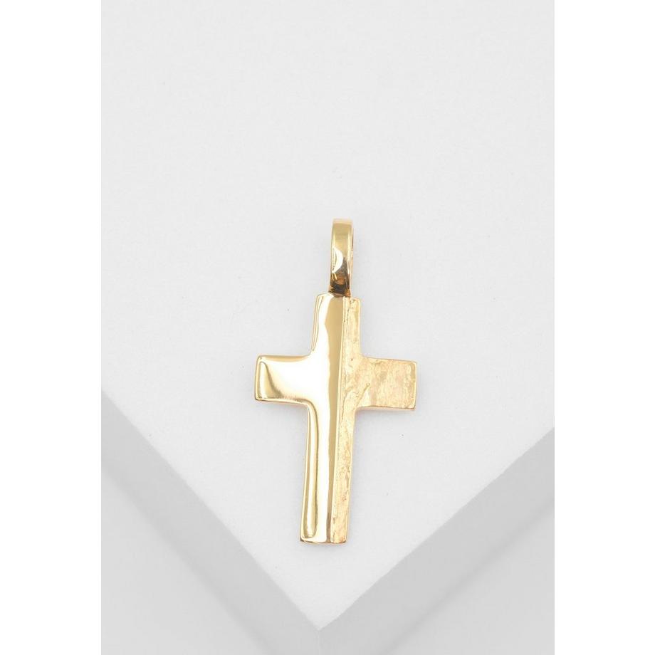 MUAU Schmuck  Anhänger Kreuz Gelbgold 750/18K strukturiert, 23x12mm 