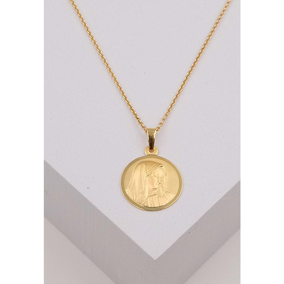 MUAU Schmuck  Anhänger Medaille Dolorosa Gelbgold 750, 16mm, 24x16mm 