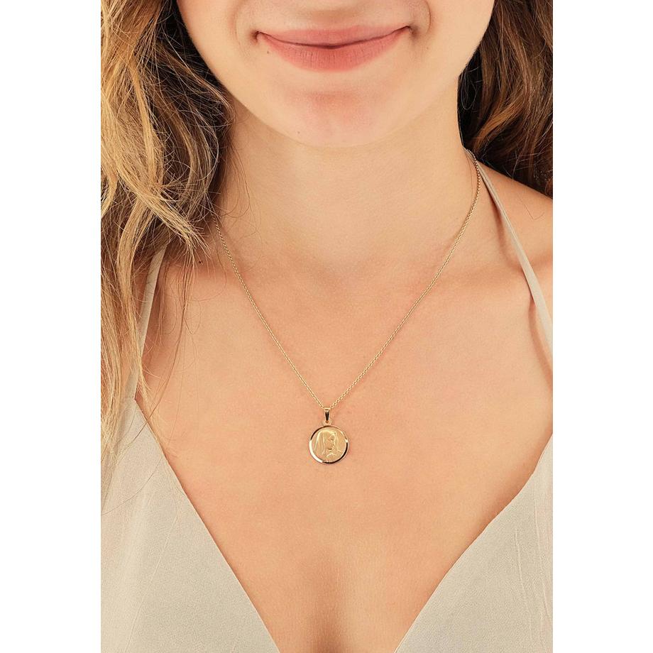 MUAU Schmuck  Anhänger Medaille Dolorosa Gelbgold 750, 16mm, 24x16mm 