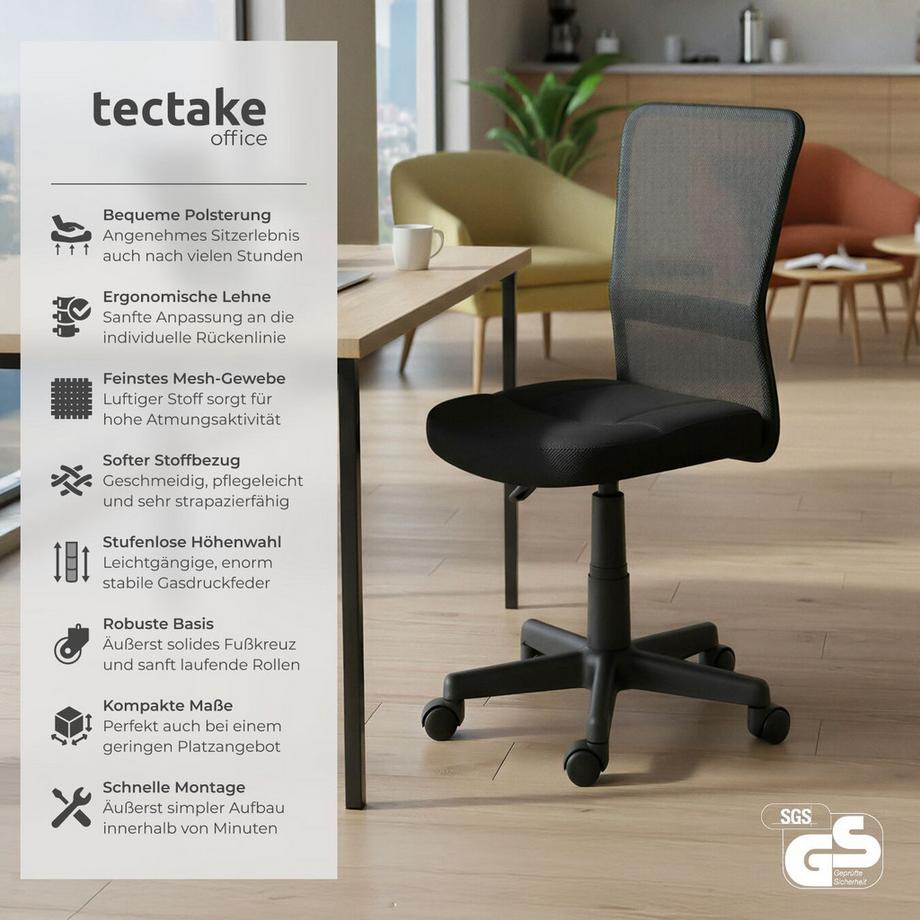 Tectake Chaise de bureau PATRICK forme ergonomique  