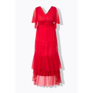 Ulla Popken  Maxi abito in mesh con drappeggio e maniche a pipistrello 