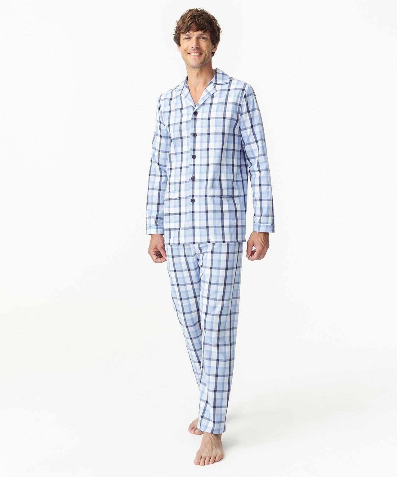 Image of Popeline-pyjama Aus Reiner Baumwolle. Unisex Blau S