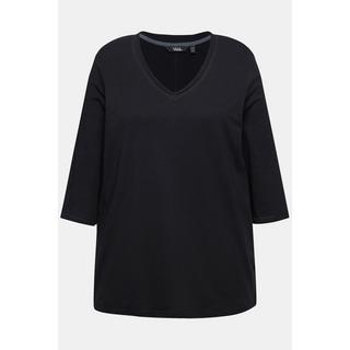 Ulla Popken  Maglia con cuciture metallizzate, scollo a V e maniche a 3/4 