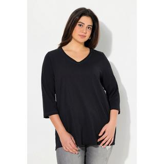 Ulla Popken  Maglia con cuciture metallizzate, scollo a V e maniche a 3/4 