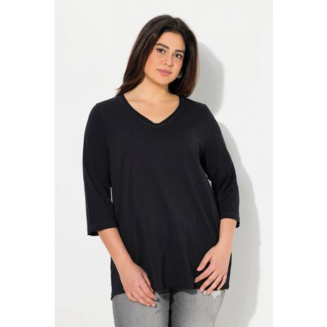 Ulla Popken  Maglia con cuciture metallizzate, scollo a V e maniche a 3/4 