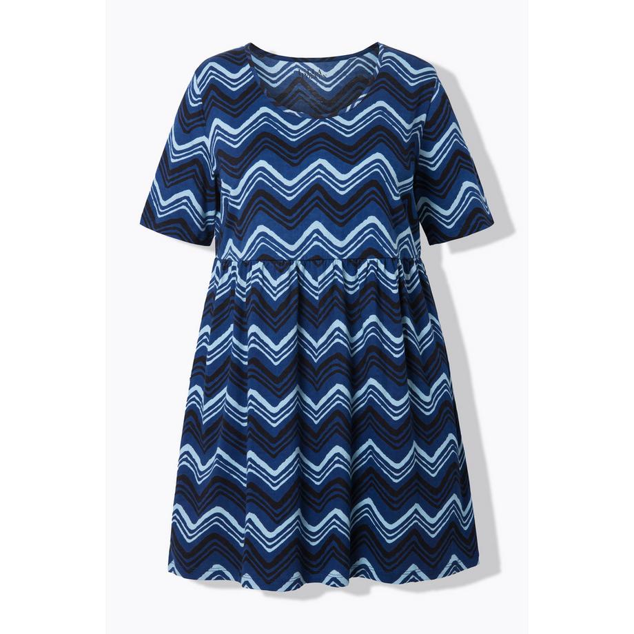 Ulla Popken T-shirt long Motif Chevrons Coupe Évasée Col Rond Manches 3/4  