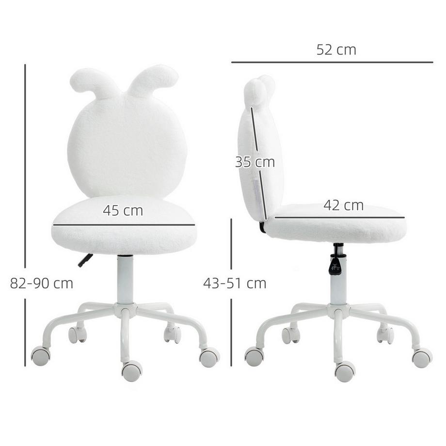 Northio Chaise de bureau, chaise de bureau avec oreilles de lapin, chaise cosmétique réglable en hauteur avec aspect velours, chaise pivotante, chaise de maquillage pour chambre à coucher, blanc  