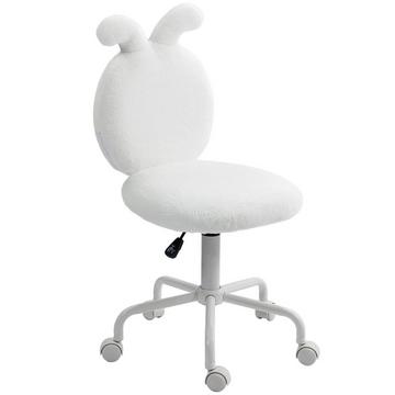 Chaise de bureau, chaise de bureau avec oreilles de lapin, chaise cosmétique réglable en hauteur avec aspect velours, chaise pivotante, chaise de maquillage pour chambre à coucher, blanc
