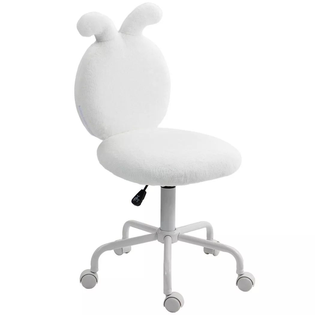 Northio – Bürostuhl Schreibtischstuhl mit Hasenohren, Höhenverstellbar Kosmetikstuhl Samtoptik, Drehstuhl Schminkstuhl für Schlafzimmer, Weiß Aosom, 58cm