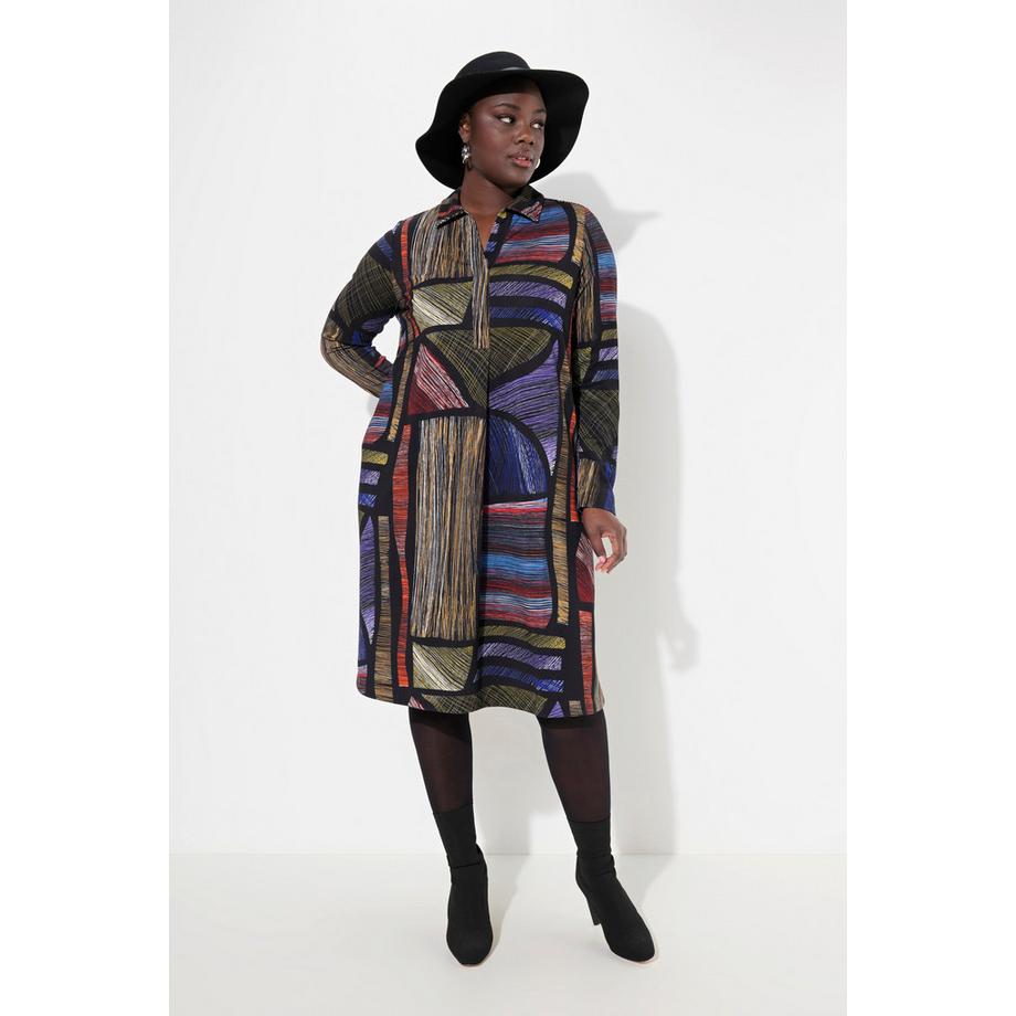 Ulla Popken Abito Punto Collo Camicia Scollo a V Maniche Lunghe con Tasche  